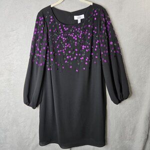 Badgley Mischka Belle NWT Sz 8 Dress Black Purple Geometric Embroidery Beaded